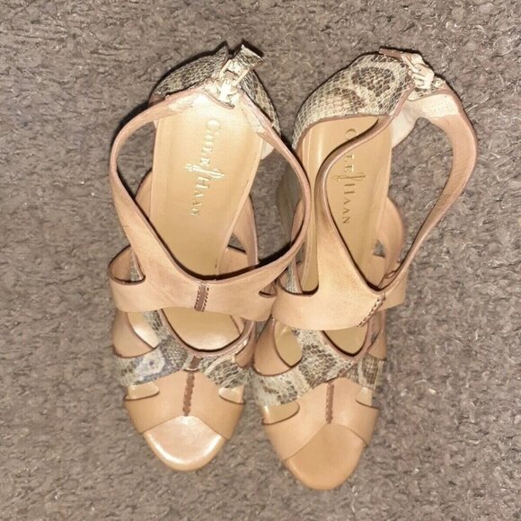 COLE HAAN AIR-Kimry- Leather Beige Snake Print Wedge Sandal-SZ 10-Excellent - Picture 6 of 7